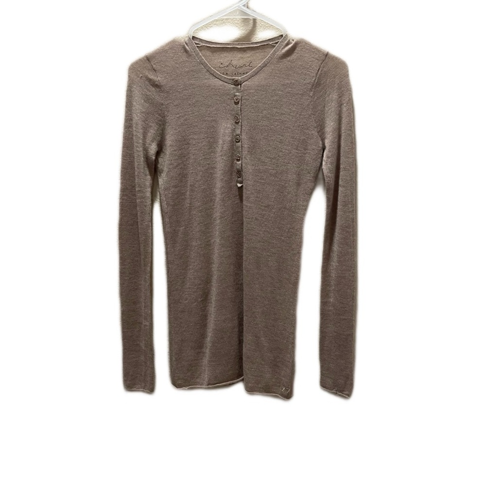 I Heart Cashmere Beige Henley Knit Dress/Top – 100% Cashmere, Size S
